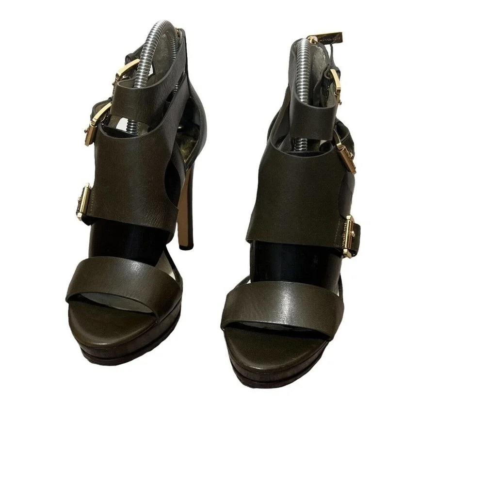 Michael Kors Size 7 Lucinda Back Zip Green Platform Sandals‎